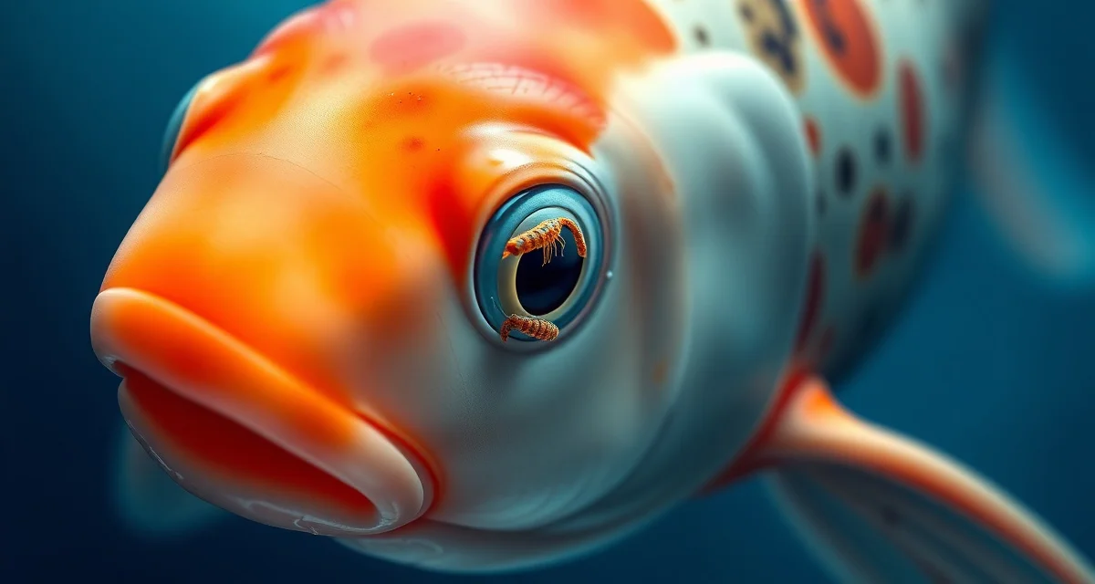 Chilodonella parasite illustration for koi pond disease management Microscopic view of chilodonella parasites on koi fish gills, showing cold-water parasite infection affecting fish health.