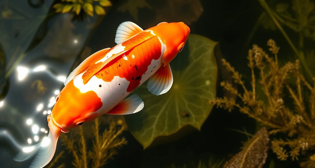 Koi color intensity influenced by diet and genetics Vibrant koi fish displaying enhanced color development through proper diet, water quality, and genetic factors in healthy pond environment