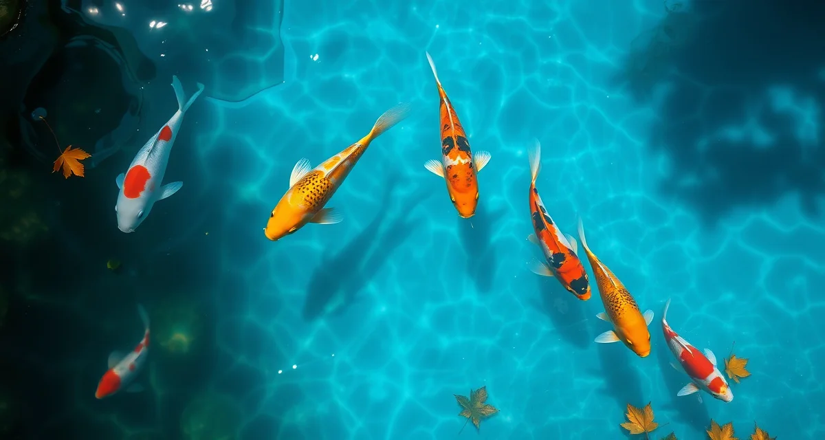 Tannin staining effects in koi ponds Koi pond with black water caused by tannin staining from autumn leaves, showing pH impact on water quality