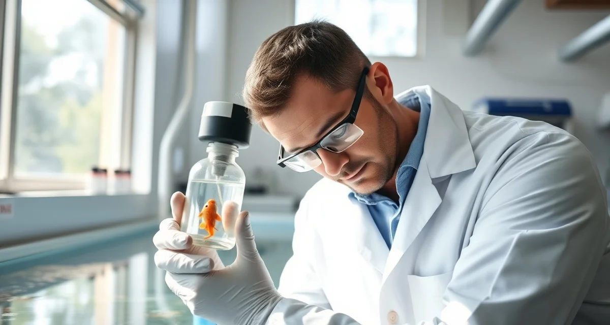 Mississippi koi water quality management Koi dealer testing water quality in a Mississippi koi pond to monitor parasite levels and maintain fish health year-round