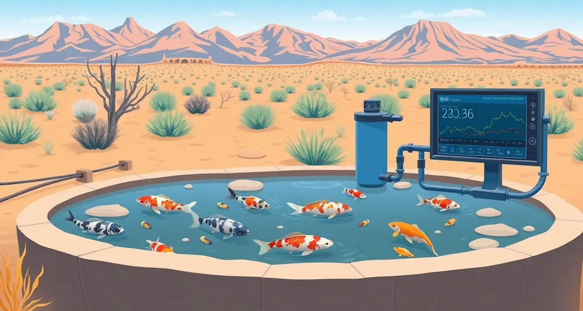 Southwest koi dealer software solution Koi pond water quality monitoring system in New Mexico showing analytics dashboard for fish health and compliance management in desert climate.
