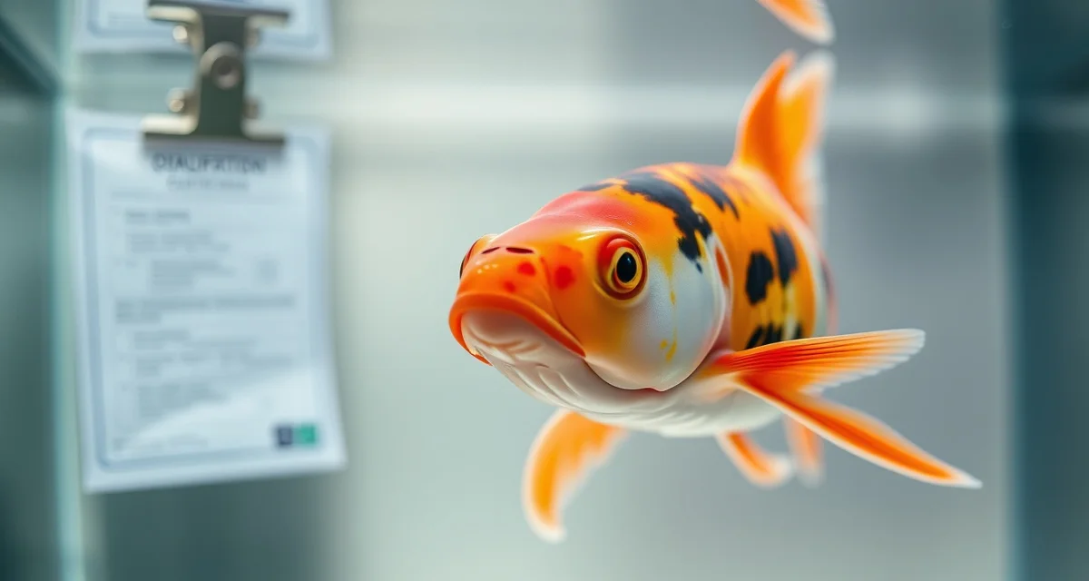 Quarantine documentation increases koi sales value Premium koi fish in quarantine tank with documented health certification records for sales verification