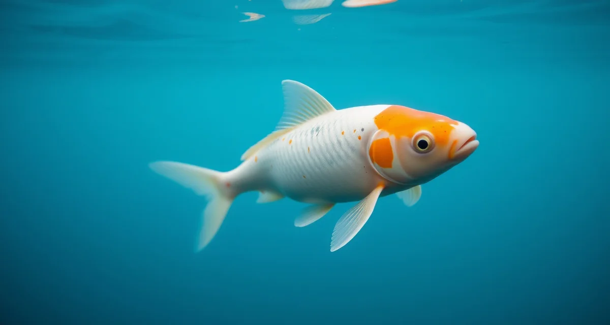 Koi with proper swim bladder health Healthy koi fish swimming upright in clear water, demonstrating proper swim bladder function and body positioning.
