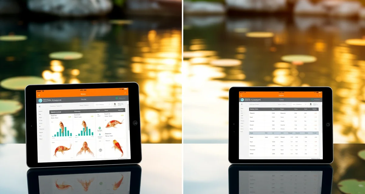 Koi pond management software platform comparison KoiQuanta versus KoiControl feature comparison showing koi health management platforms for dealers and hobbyists