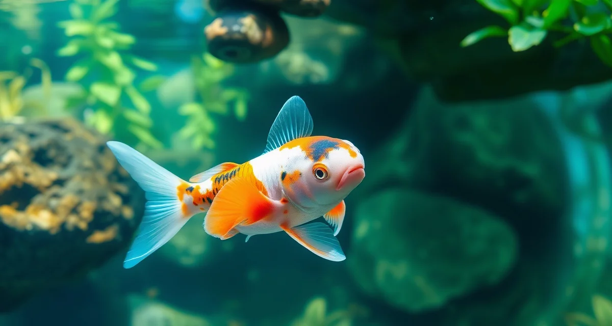 Tosai Koi First Year Management Young tosai koi fish in clear pond water demonstrating proper first-year care and water quality management for vulnerable juvenile koi.